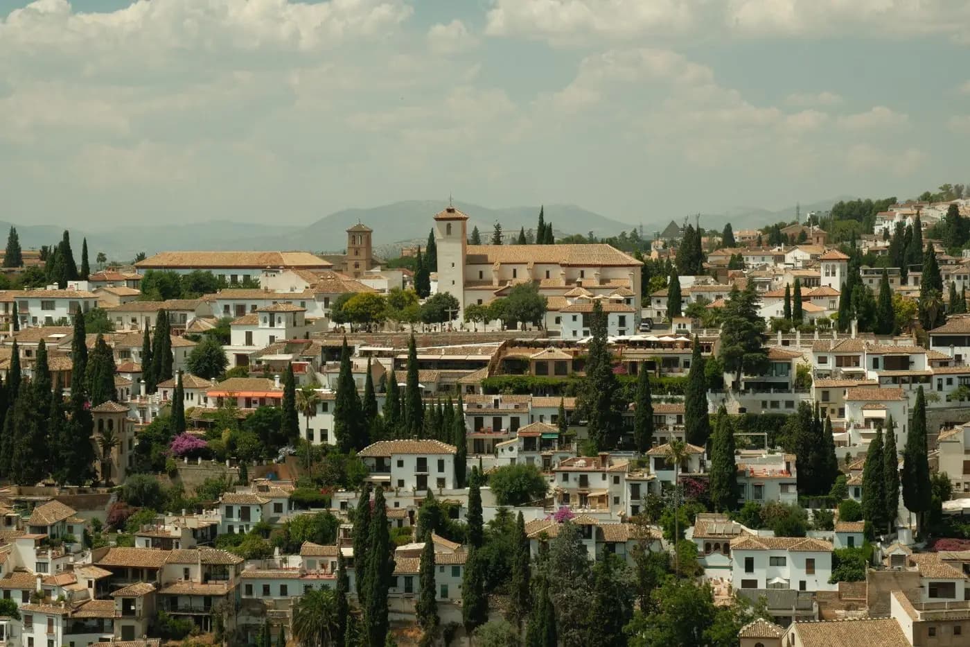 View of the Albaicín with its white houses and tiled roofs, Granada