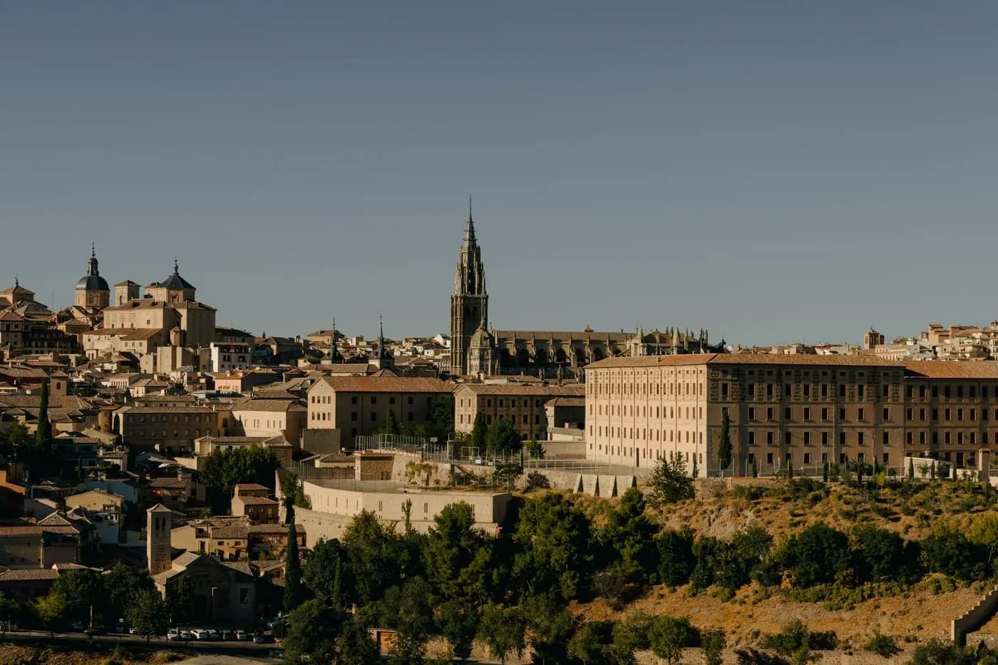 View of Toledo's old town with cathedral spire and Alcázar