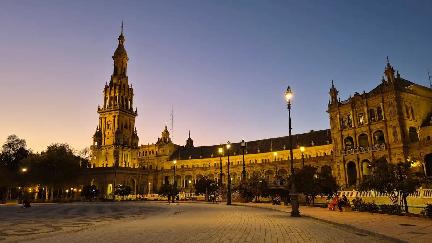 Plaza de España in Seville at sunset, a stop on the Madrid, Seville, Marbella circuit