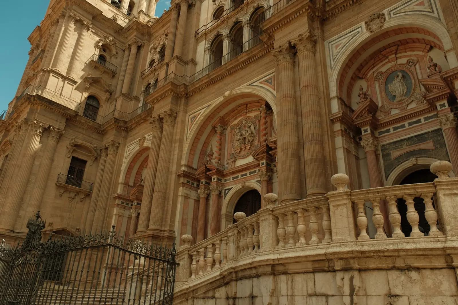 Baroque facade of Málaga cathedral, near Plaza del Siglo