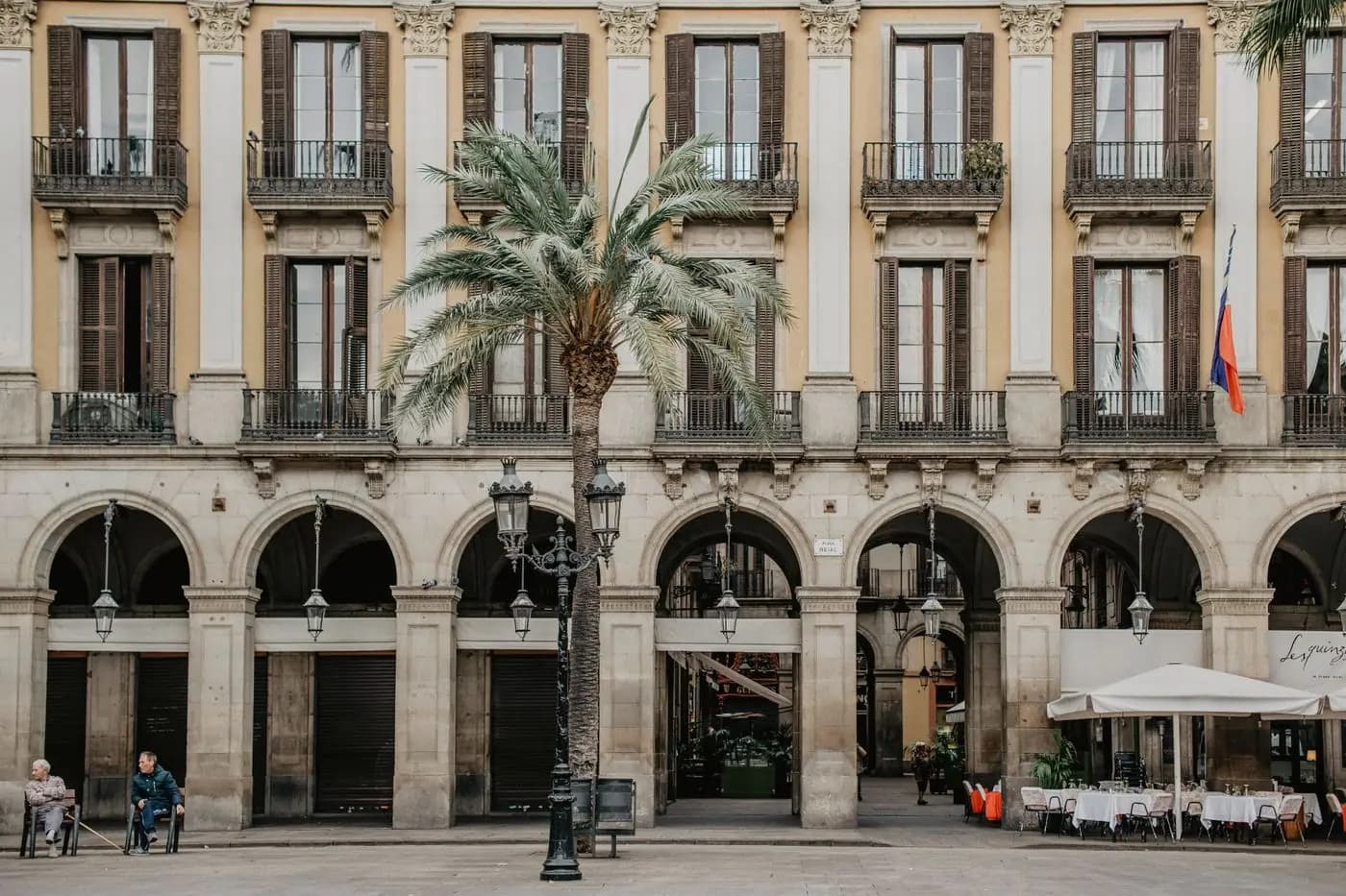 Neoclassical architecture of the Plaça Reial in Barcelona