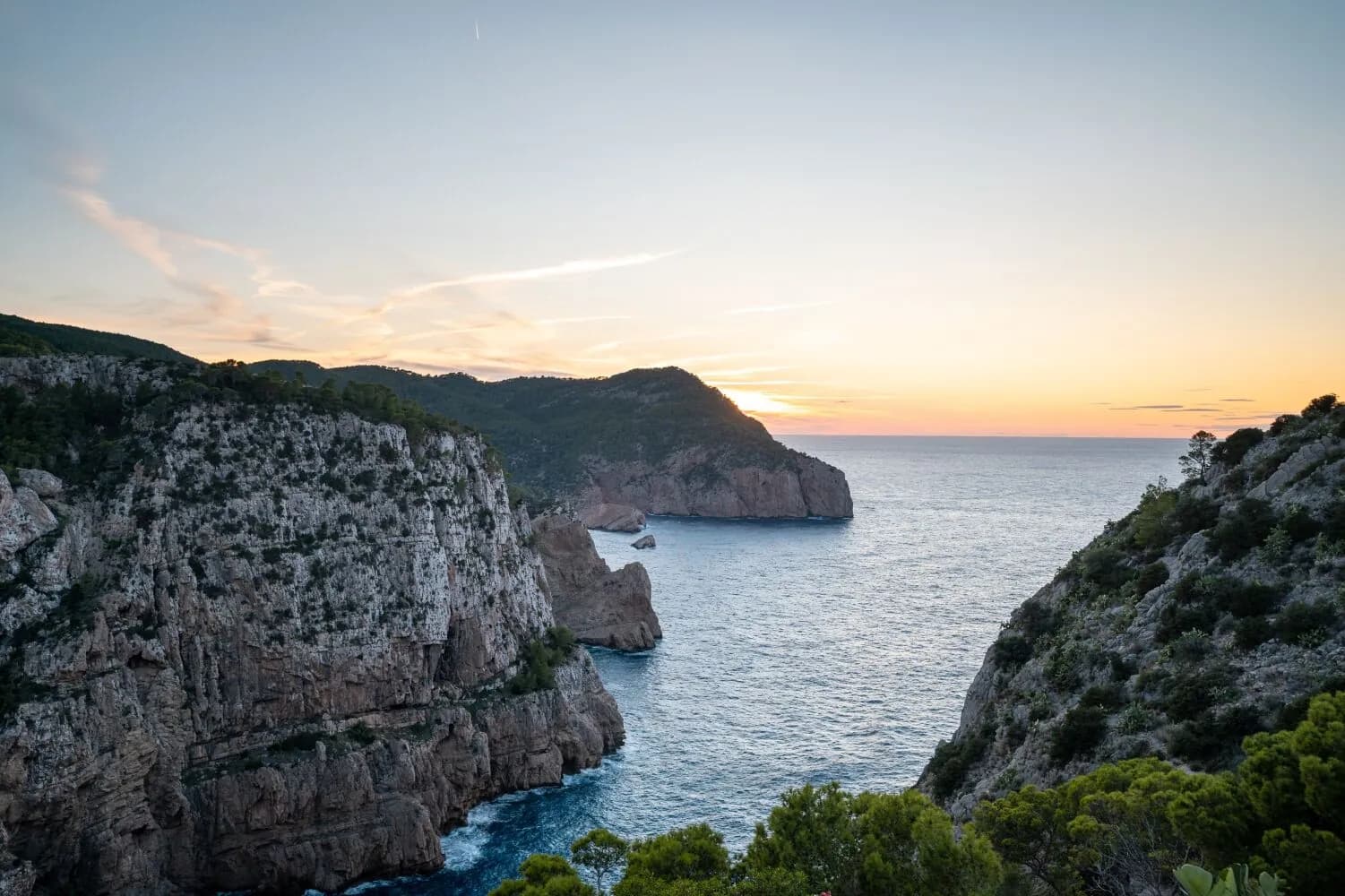 Cliffs and sea at sunset near Hacienda Na Xamena