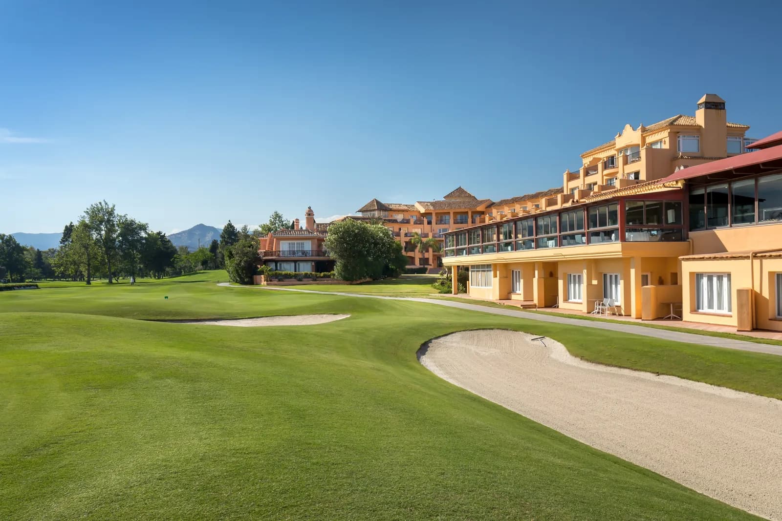 Hotel Guadalmina and its terraces alongside the Guadalmina golf course in Marbella