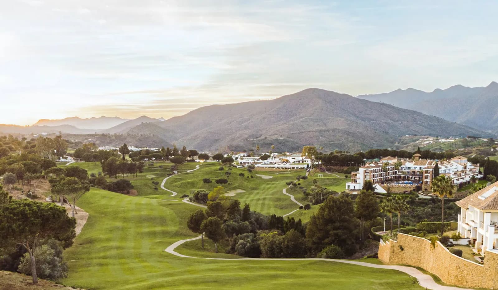View of the golf course and La Cala Resort hotel at the foot of the Mijas mountains