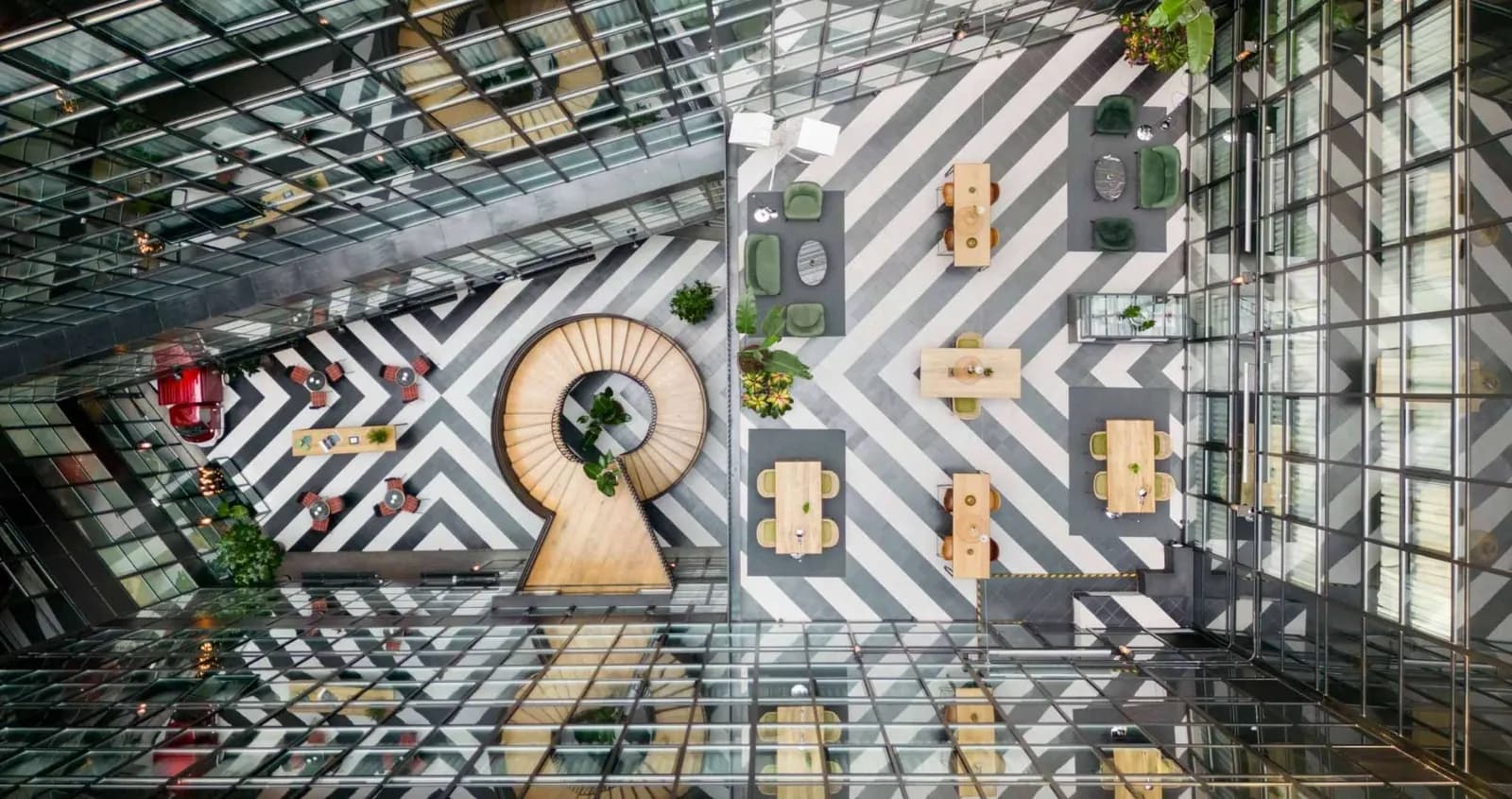 Inner courtyard of the Only YOU Hotel Atocha seen from above