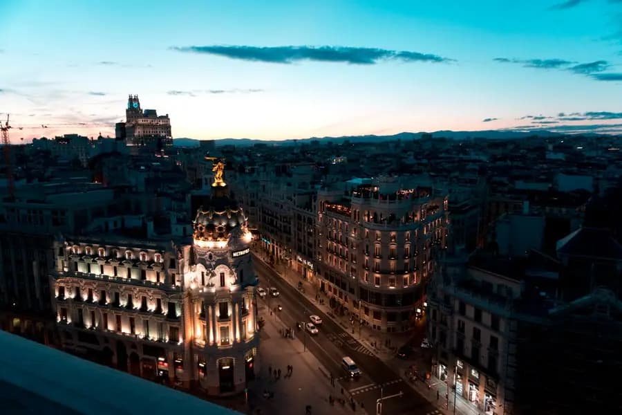 Madrid rooftops and buildings at twilight