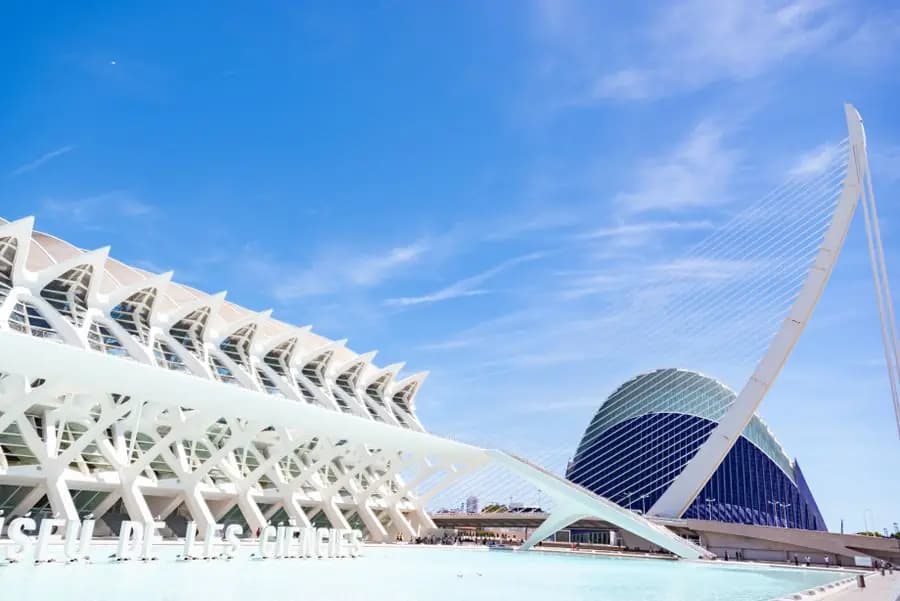 White futuristic buildings of the City of Arts and Sciences, Valencia