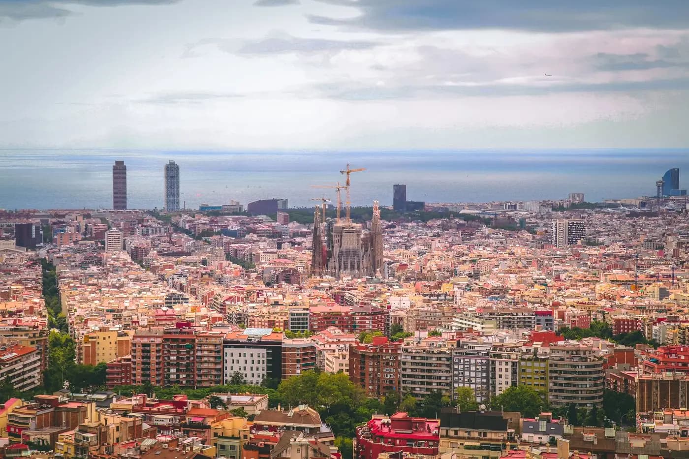Panorama of Barcelona with the Sagrada Família and the coastline