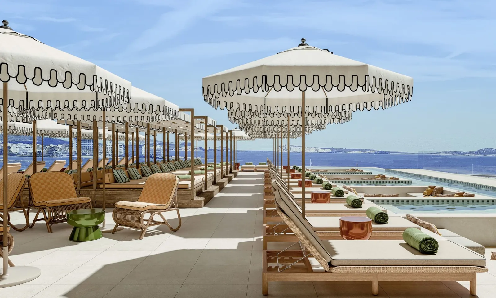 Terrace and pool at Only YOU Hotel Ibiza Palmyra facing the sea, Ibiza