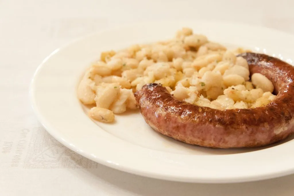 White beans and sausage served at Can Culleretes restaurant in Barcelona