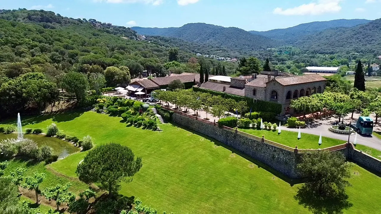Aerial view of Mas de Sant Lleí and its gardens
