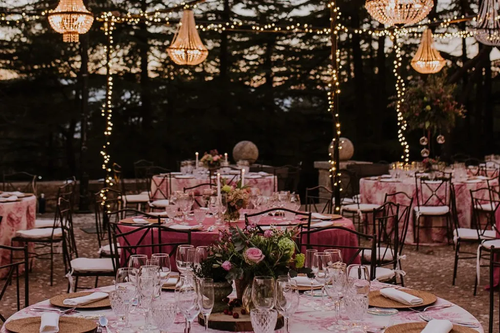 Tables set in the palace gardens